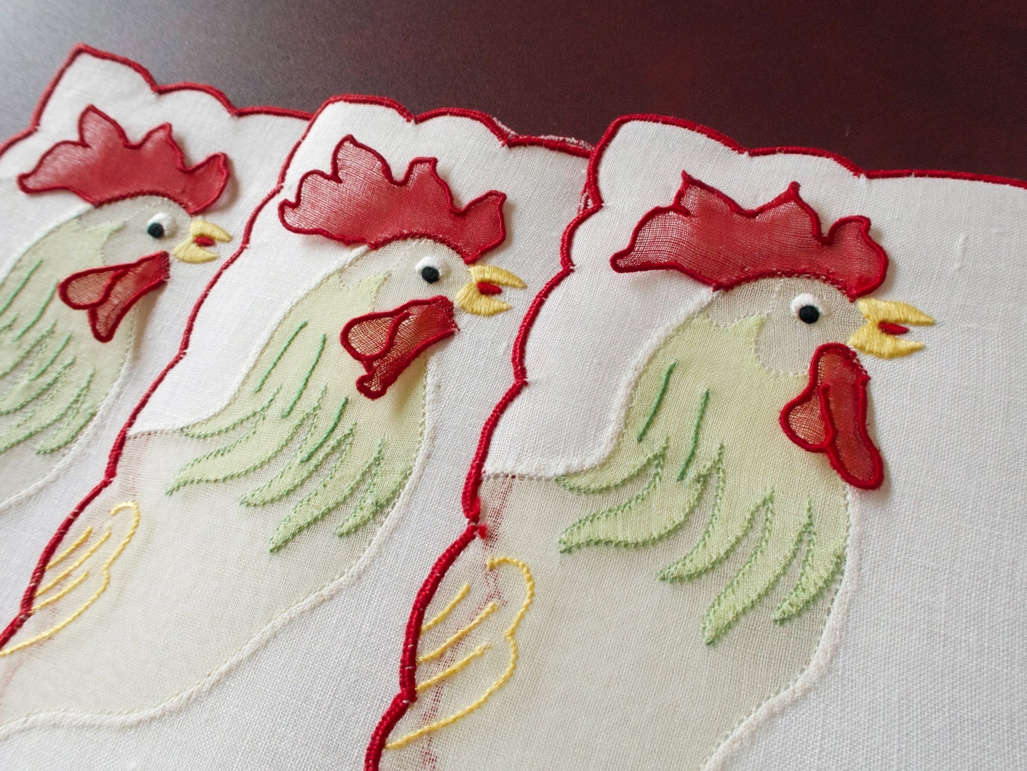 Trembler Roosters Vintage Madeira Cocktail Napkins, Set of 8