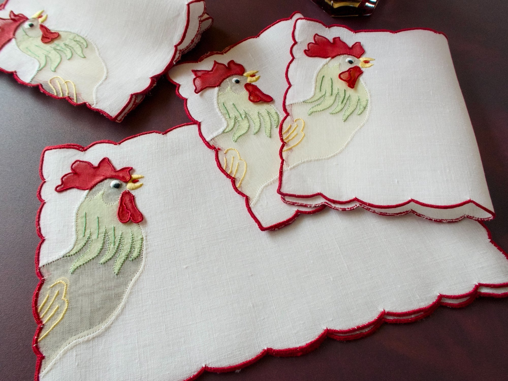 Trembler Roosters Vintage Madeira Cocktail Napkins, Set of 8