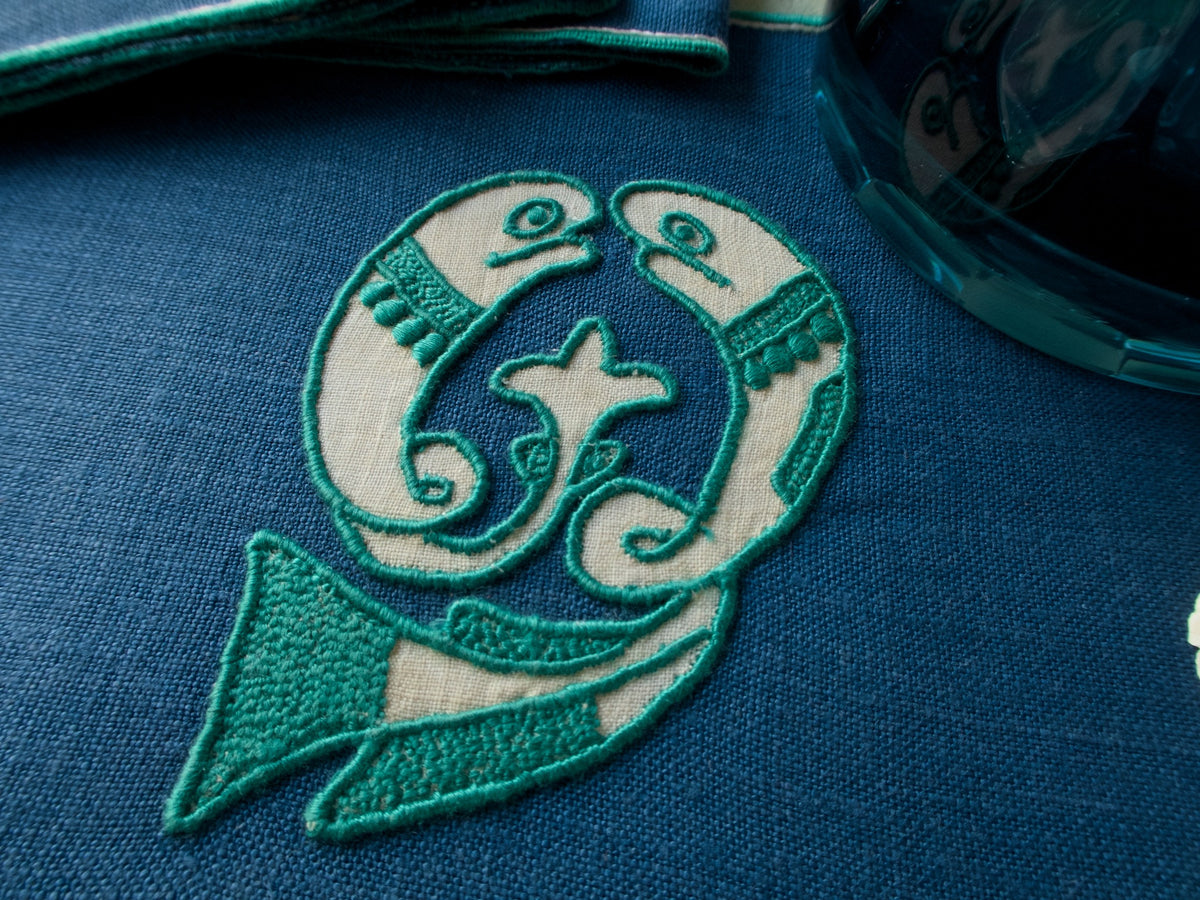 Stylized Fish Vintage Madeira Linen Cocktail Napkins, Set of 8