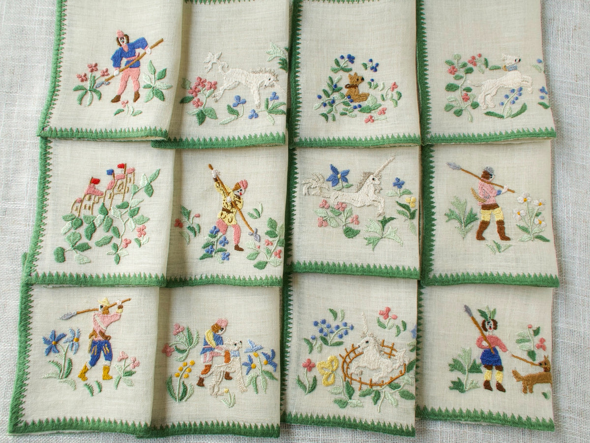 Hunt of the Unicorn Vintage Rapisardi Cocktail Napkins, Set of 12
