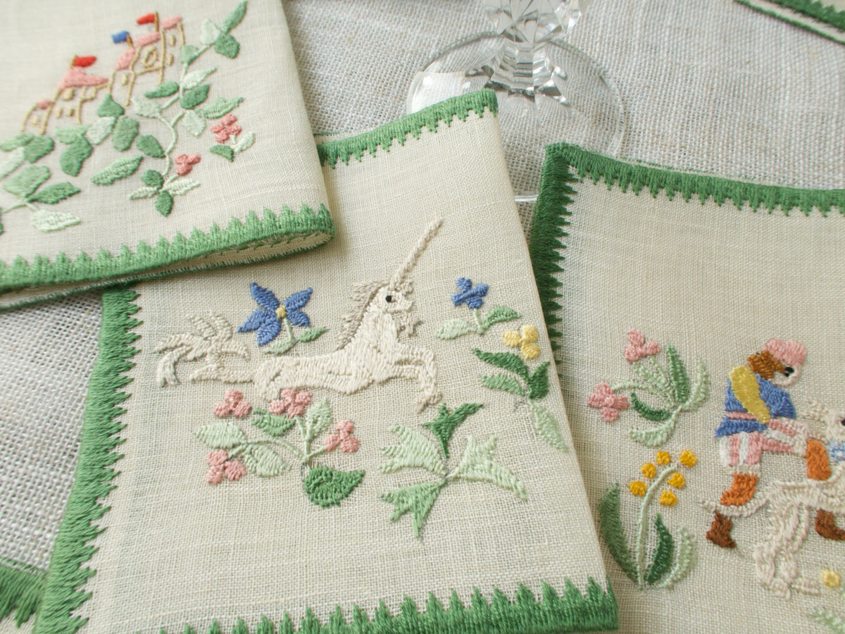 Hunt of the Unicorn Vintage Rapisardi Cocktail Napkins, Set of 12