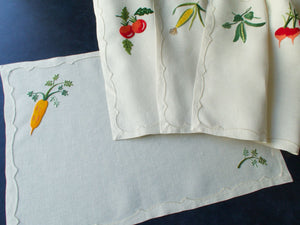 Veggies Vintage Madeira Embroidery Linen Placemats, 8 Count