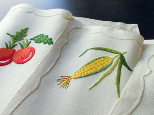 Veggies Vintage Madeira Embroidery Linen Placemats, 8 Count