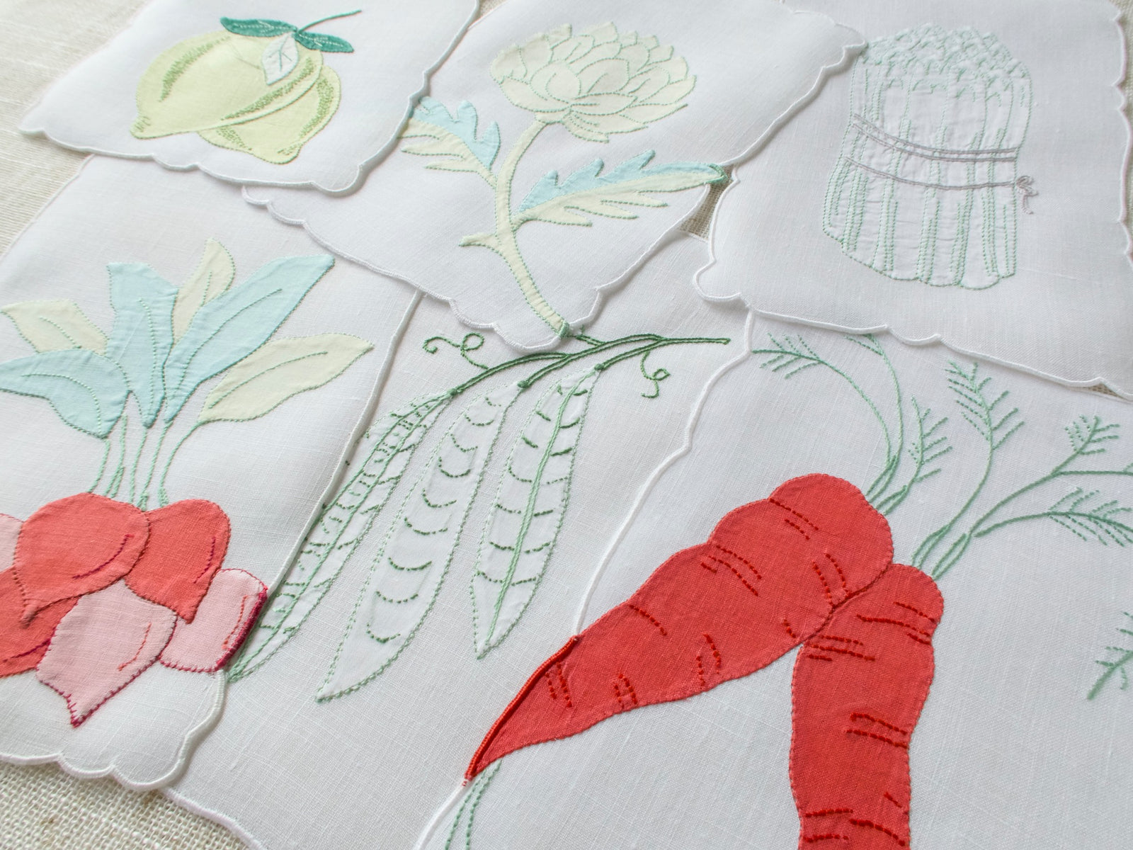 Veggies Vintage Madeira Linen Cocktail Napkins - Set of 6