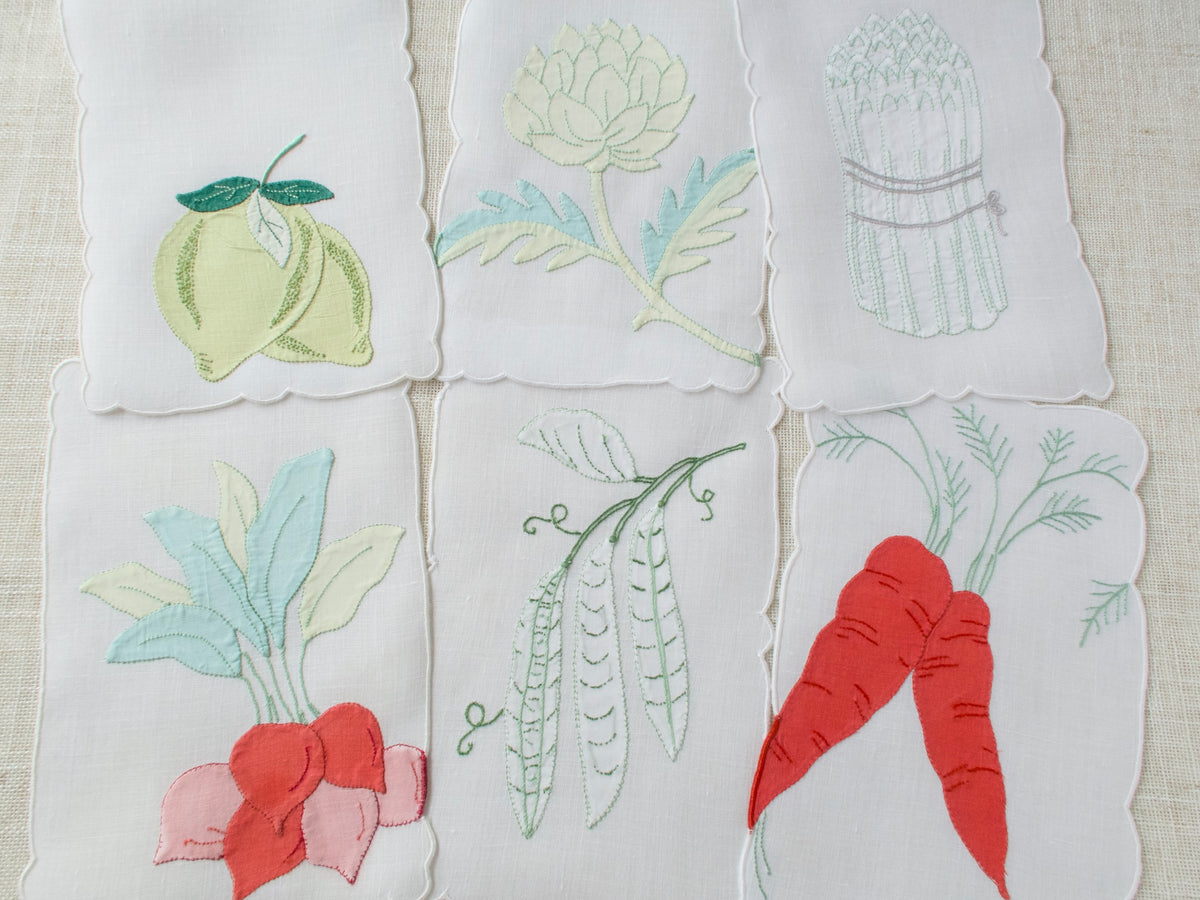 Veggies Vintage Madeira Linen Cocktail Napkins - Set of 6