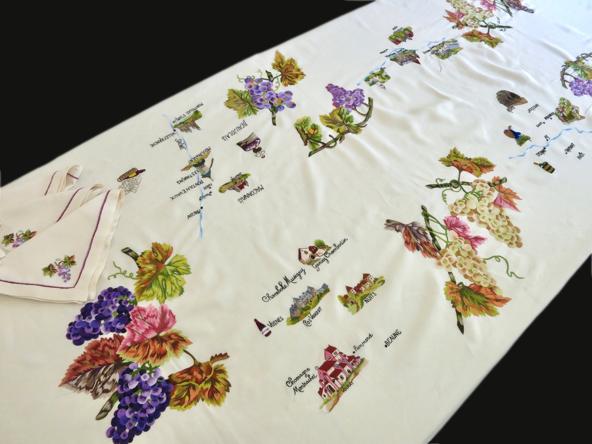 French Wine Country D Porthault Tablecloth 70x122" & 12 Napkins