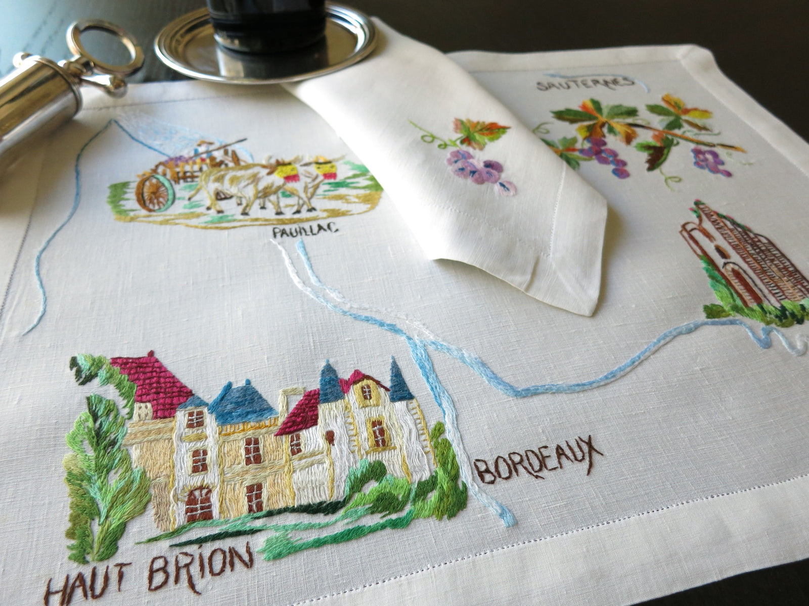 Vintage D Porthault "French Wine Country" Linen Placemat Set for 6