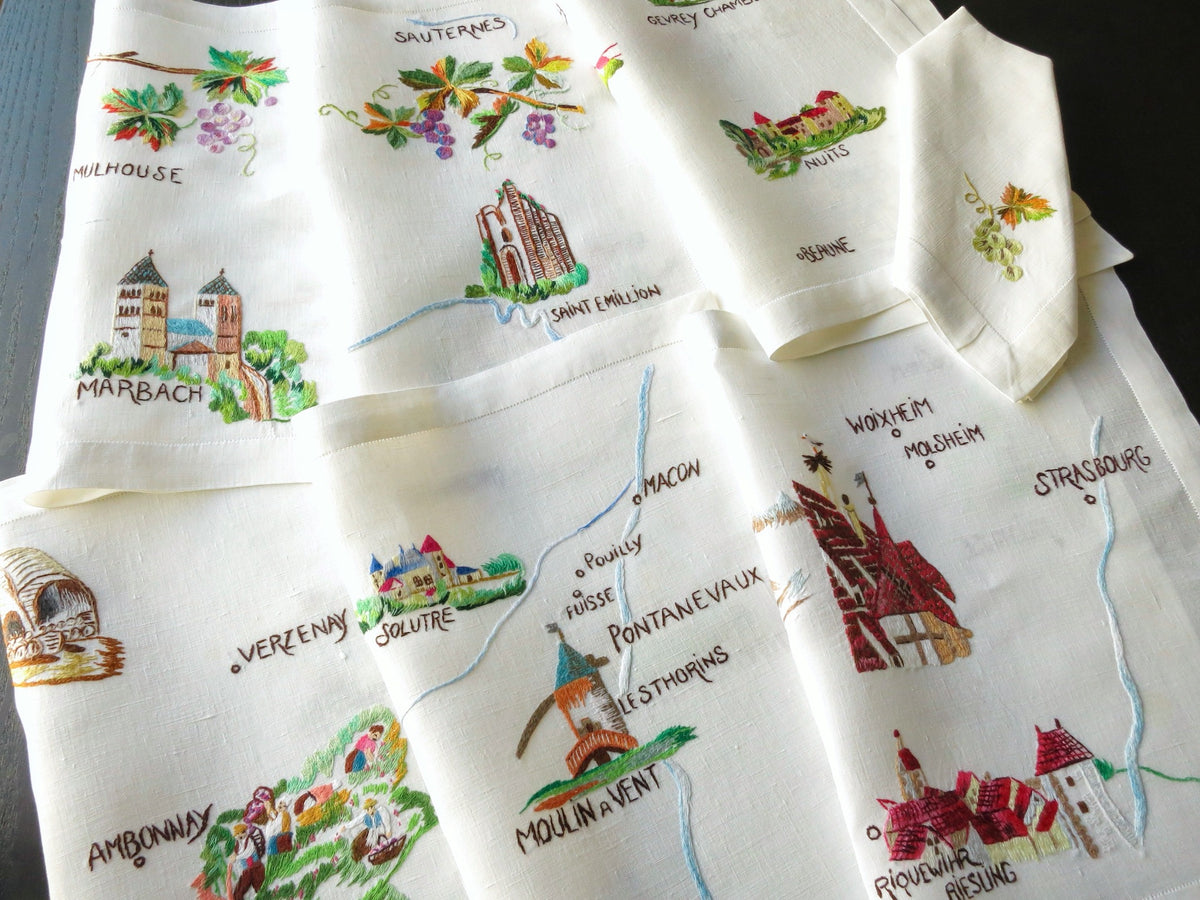 Vintage D Porthault &quot;French Wine Country&quot; Linen Placemat Set for 6