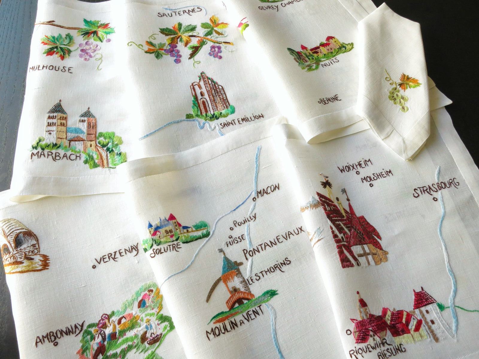 Vintage D Porthault "French Wine Country" Linen Placemat Set for 6