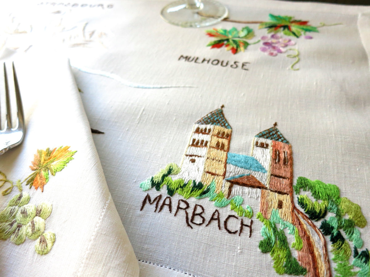Vintage D Porthault &quot;French Wine Country&quot; Linen Placemat Set for 6