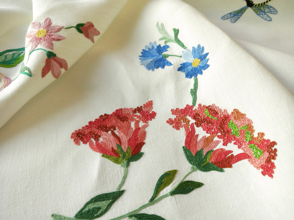 Insects &amp; Flowers Vintage D Porthault Beauvais Round 74&quot; Tablecloth 12 Napkins