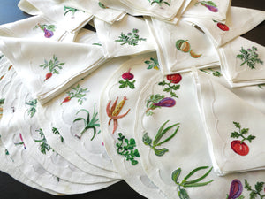 Veggies Legumes Vintage D Porthault French Beauvais Linen Placemat Setting for 12