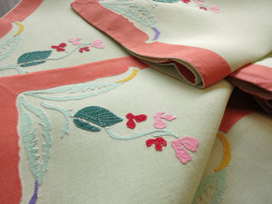 Flowers in Appliqué Vintage D Porthault Linen 19" Napkins ~ Set of 12
