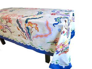 Matisse Inspired Sea Life Hand Appliqué D Porthault  70x108" Tablecloth & Napkins