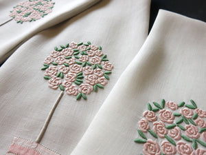 "Rose Tree" Vintage Marghab Linen Guest Towels, Set of 3