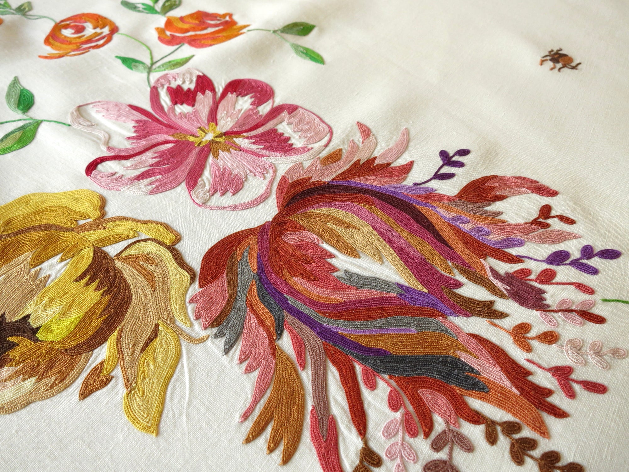 Insects & Flowers Vintage D Porthault Beauvais Round 74" Tablecloth 12 Napkins