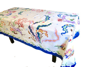 Matisse Inspired Sea Life Hand Appliqué D Porthault  70x108" Tablecloth & Napkins