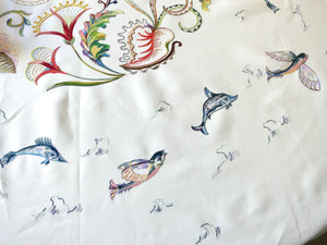 Fish Marine Life Vintage D Porthault Beauvais Embroidery Round Tablecloth & Napkins