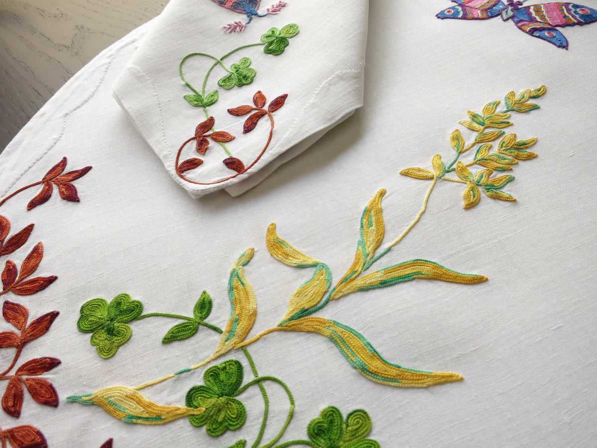 Dragonflies Butterflies Moths Vintage D Porthault Linen Placemat Setting for 8 + 1