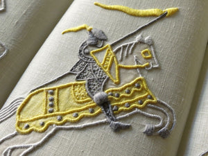 "Knight" In Yellow Vintage Marghab Linen Cocktail Napkins ~ Set of 6