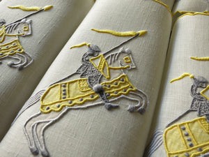 "Knight" In Yellow Vintage Marghab Linen Cocktail Napkins ~ Set of 6