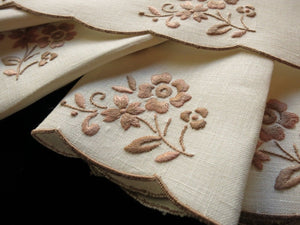 Maroon Flowers Vintage Madeira Linen Cocktail Napkins - Set of 6