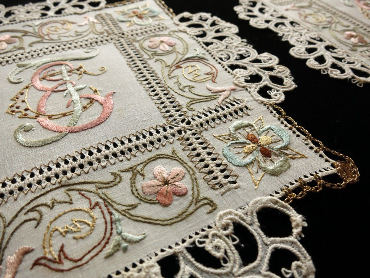 Antique Ottoman Cocktail Napkins Metallic Embroidery, Set of 12