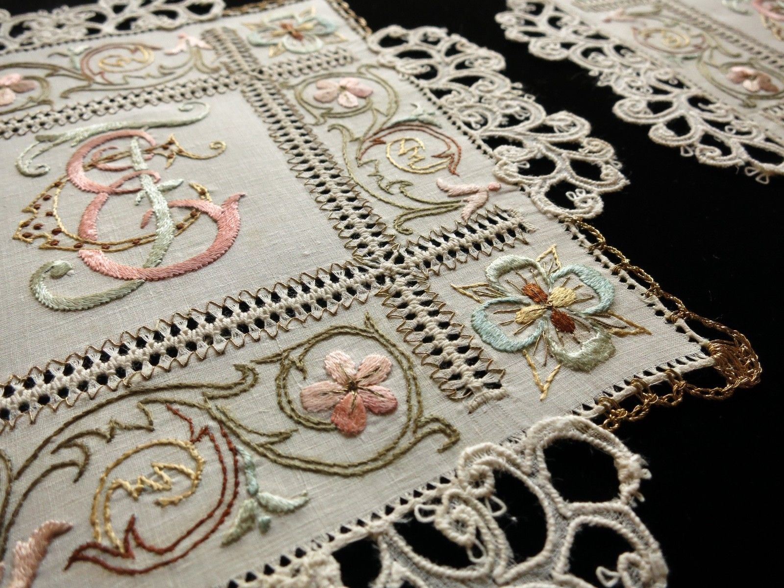 Antique Ottoman Cocktail Napkins Metallic Embroidery, Set of 12