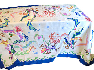 Matisse Inspired Sea Life Hand Appliqué D Porthault  70x108" Tablecloth & Napkins