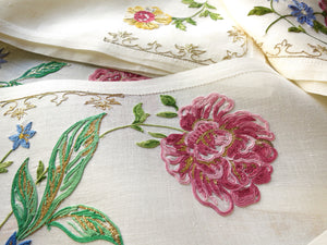 Flowers & Gold Vintage D Porthault Beauvais Embroidery Placemat Setting for 12