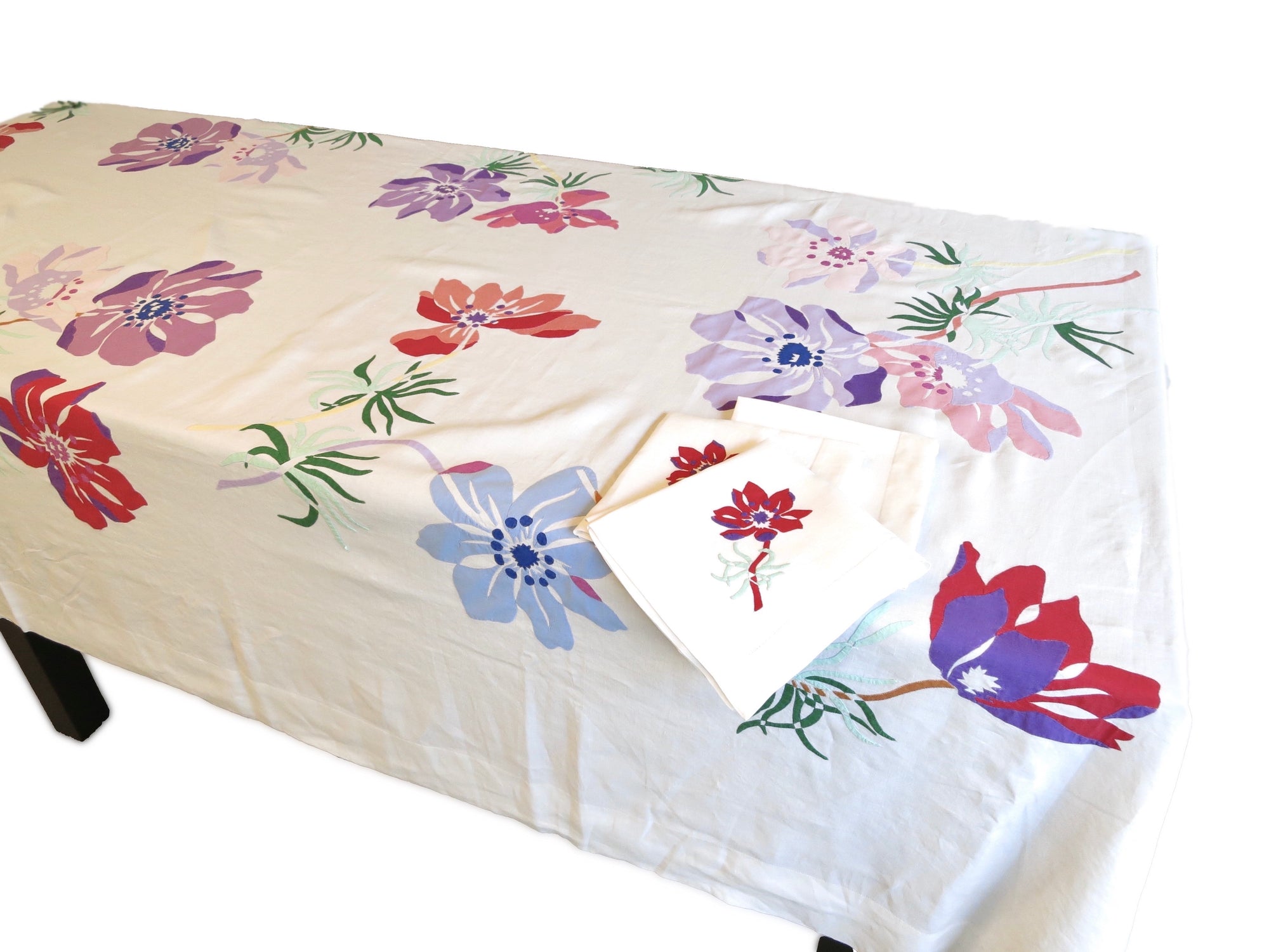 Tropical Florals D Porthault Hand Embroidered 70x120" Tablecloth & 12 Napkins