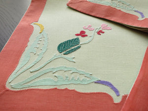 Flowers in Appliqué Vintage D Porthault Linen 19" Napkins ~ Set of 12