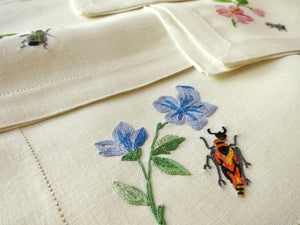 Insects & Flowers Vintage D Porthault Beauvais Round 74" Tablecloth 12 Napkins