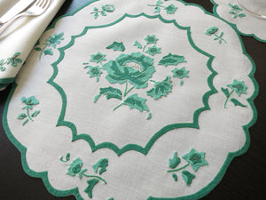 Flowers in Green Vintage French D Porthault 36pc Linen Placemat Setting for 12