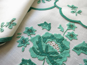 Flowers in Green Vintage French D Porthault 36pc Linen Placemat Setting for 12