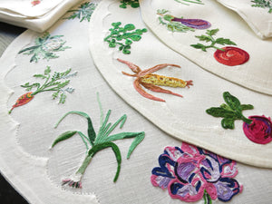 Veggies Legumes Vintage D Porthault French Beauvais Linen Placemat Setting for 12