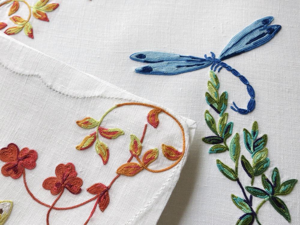 Dragonflies Butterflies Moths Vintage D Porthault Linen Placemat Setting for 8 + 1