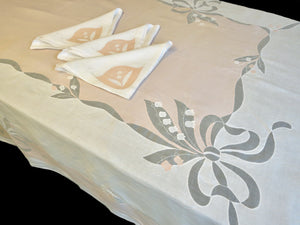 Lily of the Valley Vintage Madeira Hand Embroidered 104" Tablecloth & 12 Napkins