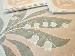 Lily of the Valley Vintage Madeira Hand Embroidered 104" Tablecloth & 12 Napkins
