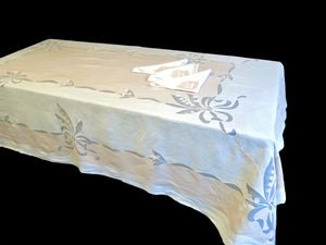 Lily of the Valley Vintage Madeira Hand Embroidered 104" Tablecloth & 12 Napkins