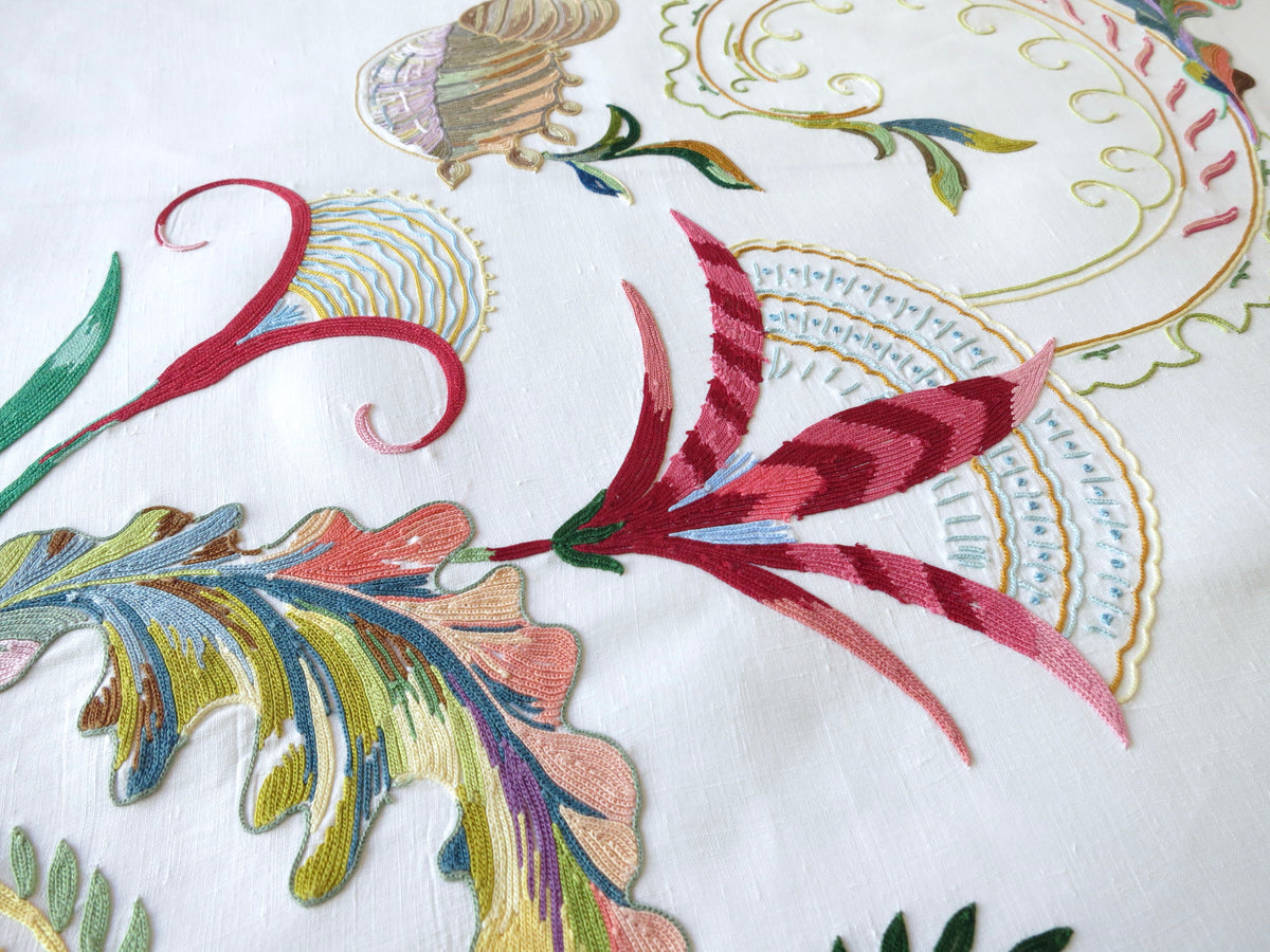 Fish Marine Life Vintage D Porthault Beauvais Embroidery Round Tablecloth &amp; Napkins