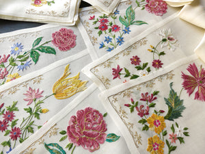 Flowers & Gold Vintage D Porthault Beauvais Embroidery Placemat Setting for 12