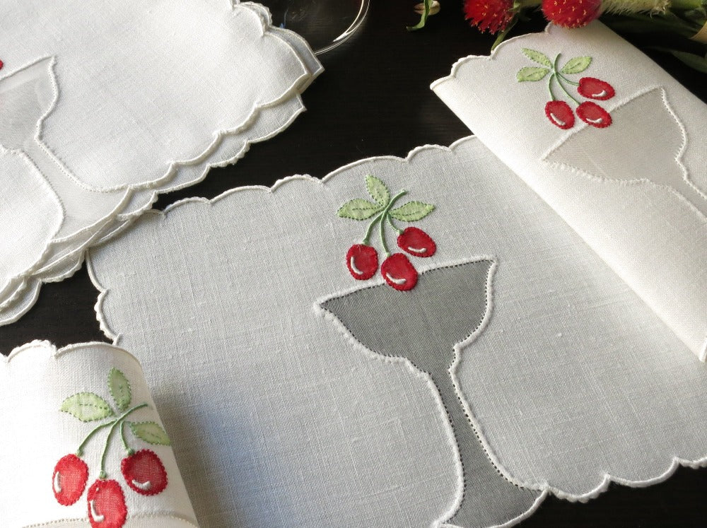 Cherry Garnish & Goblet Vintage Madeira Cocktail Napkins - Set of 6