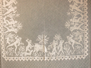 Ancient Greek Hunt Antique French Alencon Lace Tablecloth 68x108