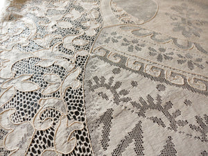 Ancient Greek Hunt Antique French Alencon Lace Tablecloth 68x108