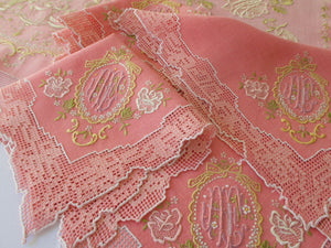 Romantic Pink Appenzell Embroidered Tablecloth 6 Napkins