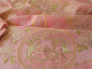 Romantic Pink Appenzell Embroidered Tablecloth 6 Napkins