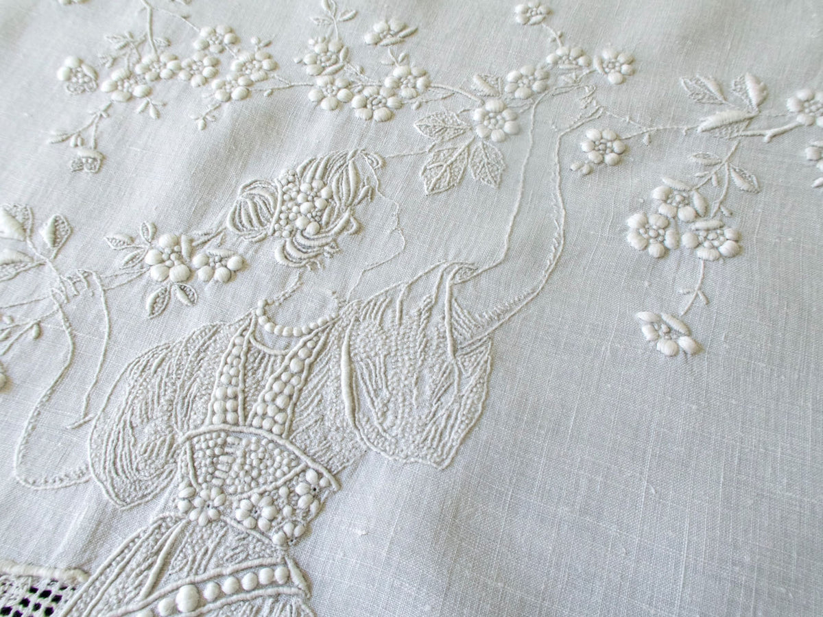 Art Nouveau Beauties Vintage Appenzell Embroidery Tablecloth 36&quot;