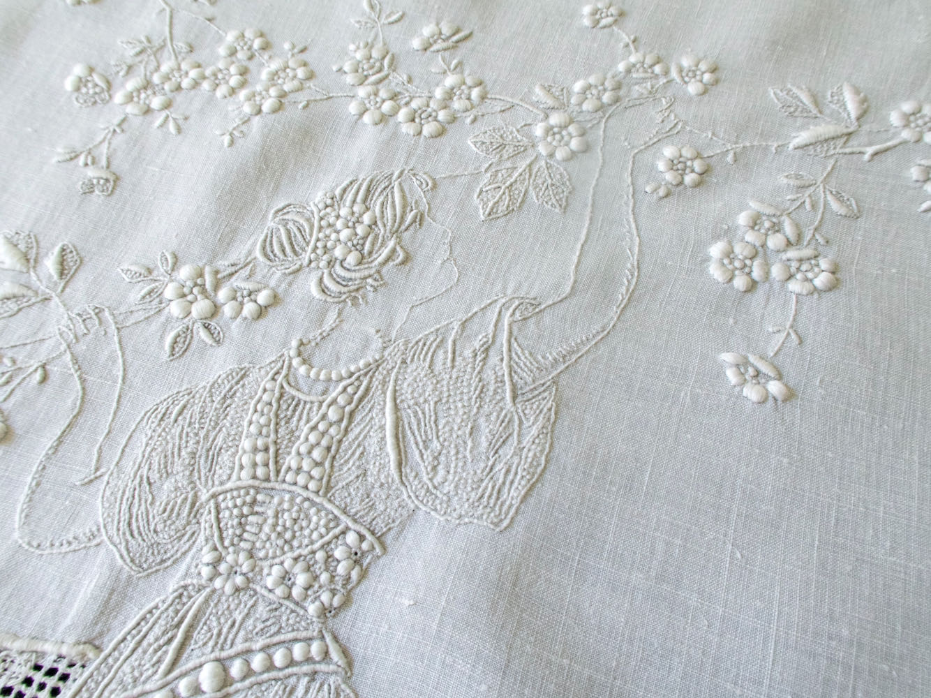 Art Nouveau Beauties Vintage Appenzell Embroidery Tablecloth 36"