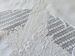 Art Nouveau Beauties Vintage Appenzell Embroidery Tablecloth 36"